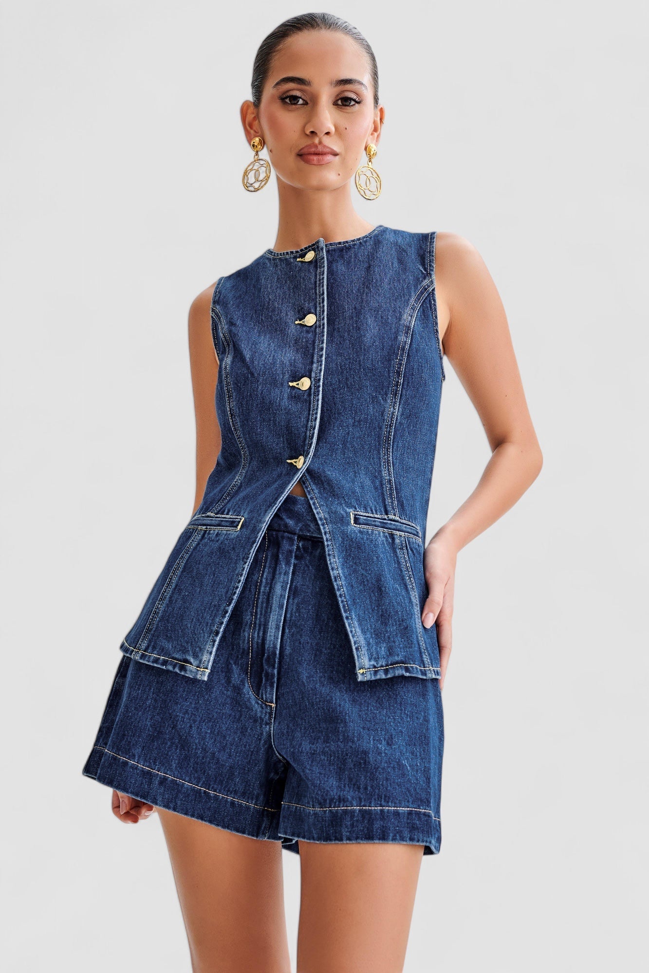 Lallisa | Trendigt denimset med knappar