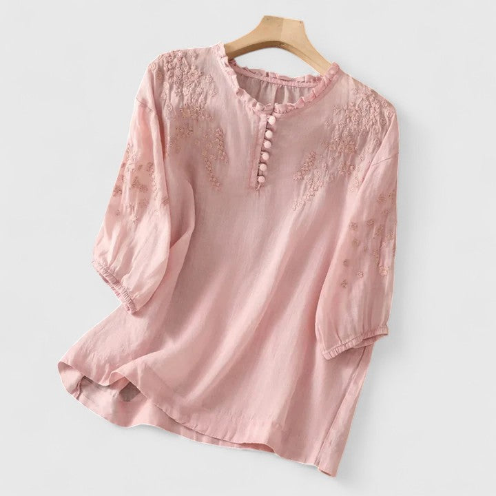 Lallisa | Sorelia – Blus i bomullsvoile med broderade axlar