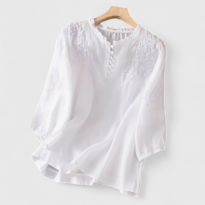 Lallisa | Sorelia – Blus i bomullsvoile med broderade axlar