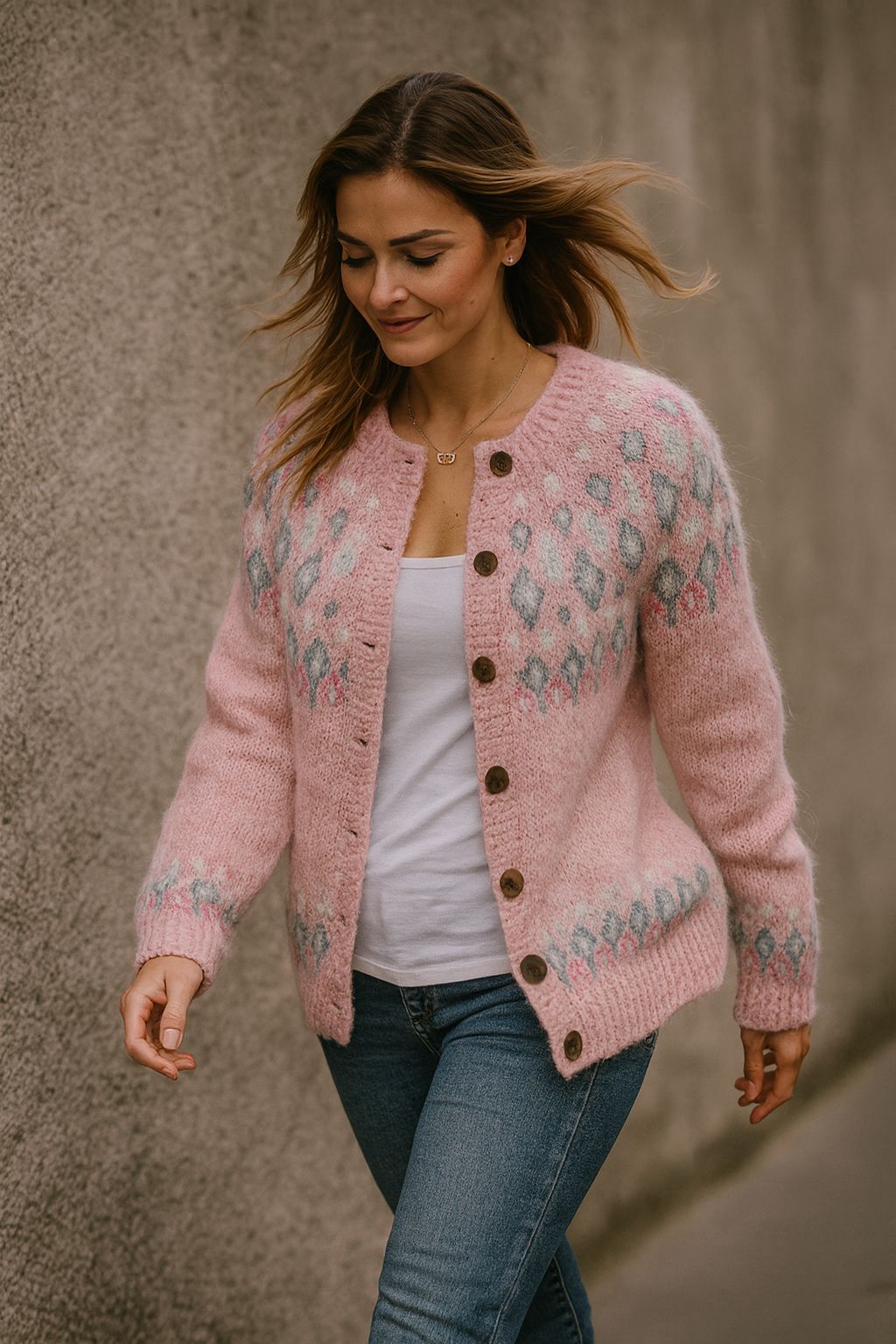 Lallisa | Rosa Lös Passform Tryckt Cardigan
