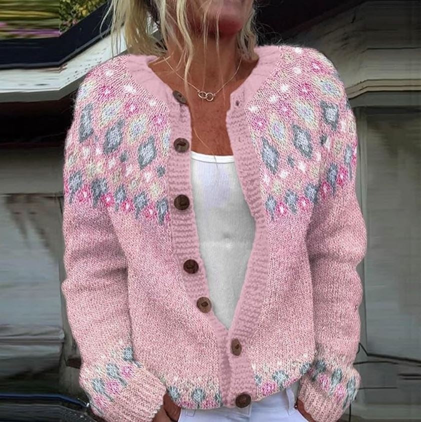 Lallisa | Rosa Lös Passform Tryckt Cardigan